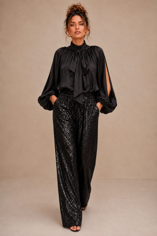 Celeste Sateen blouse in Noir
