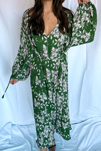 Green blossom boho dress