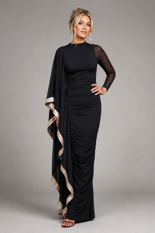 Black & Gold Sequin Batwing Dress