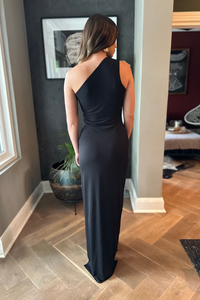 Black One shoulder Column Dress