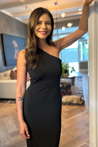 Black One shoulder Column Dress