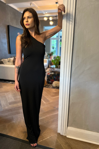 Black One shoulder Column Dress