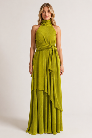 Chartreuse Plisse Goddess Gown