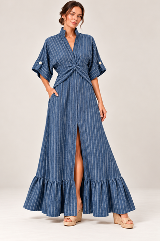 The Riviera Pinstripe Maxi Dress