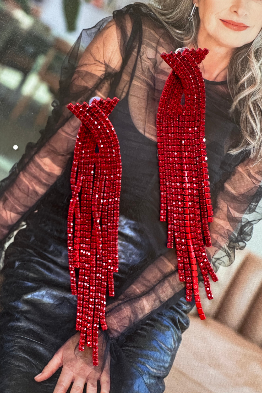 Red clearance diamante earrings