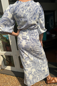Coastal Paisly Linen blend tie dress