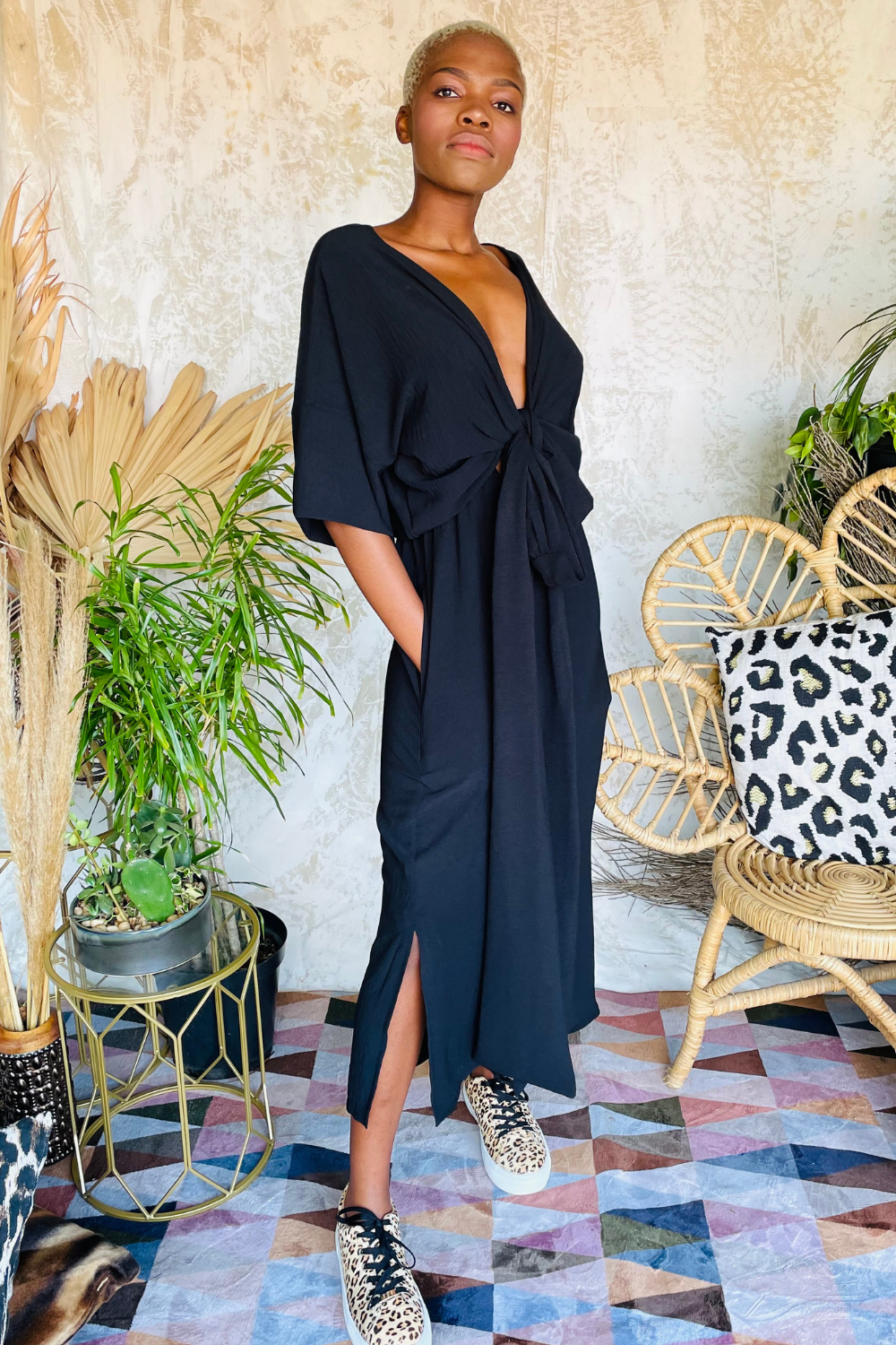 Black Reversible Wrap Tie Dress Kathrin Kidger Designs
