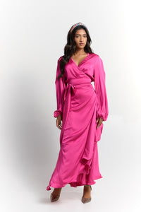 Sara Satin Gown - Hot Pink