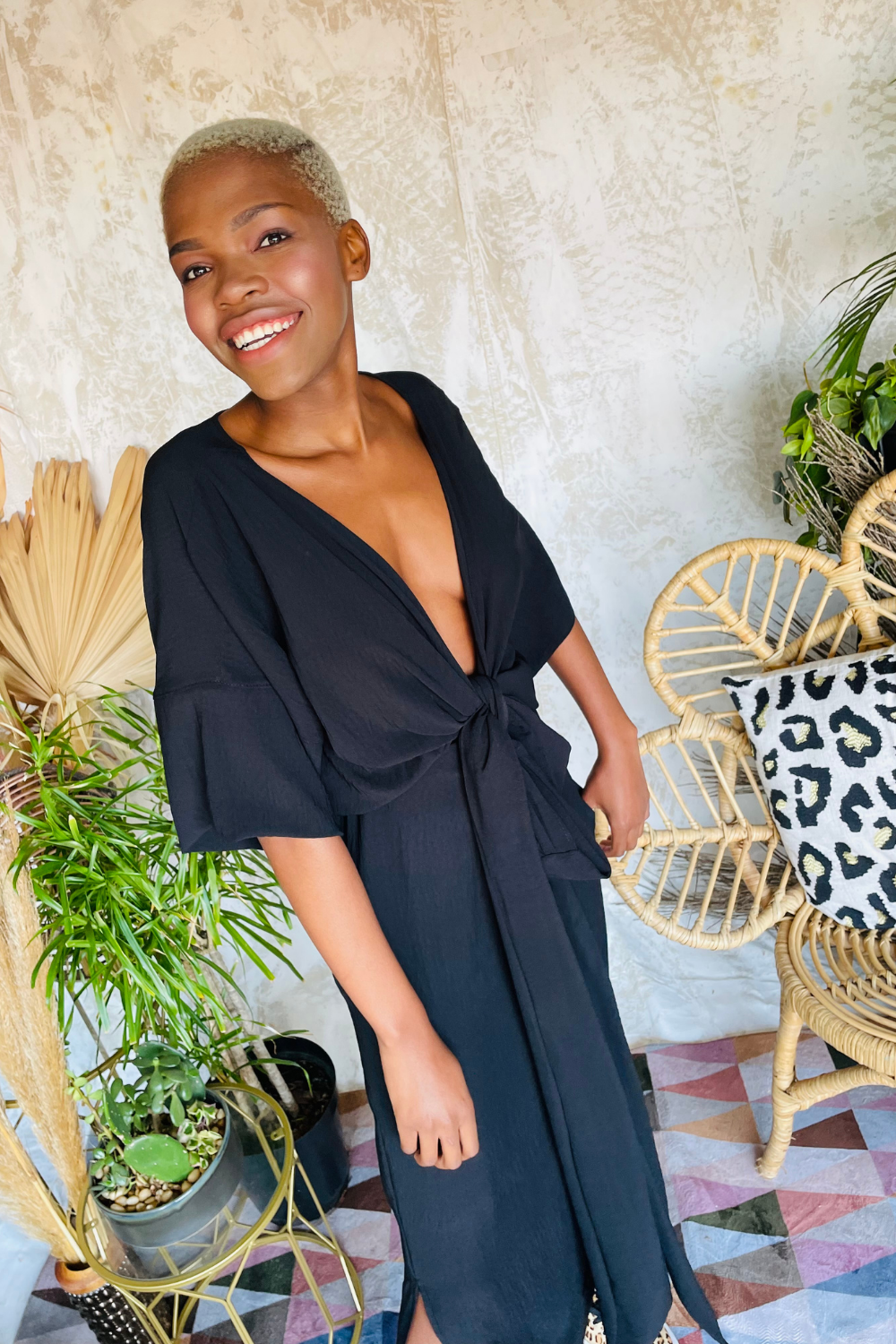 Black kimono wrap dress hotsell