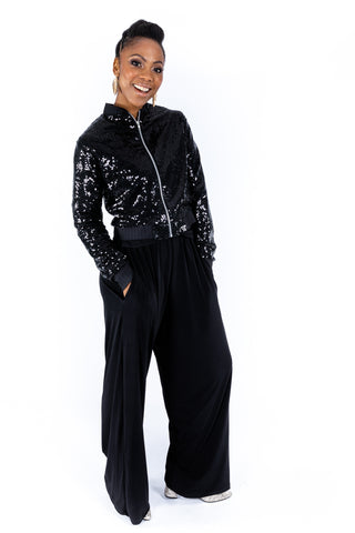 Black Sequin Bomber