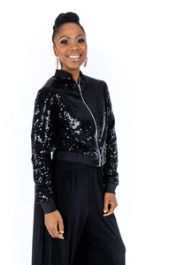 Black Sequin Bomber