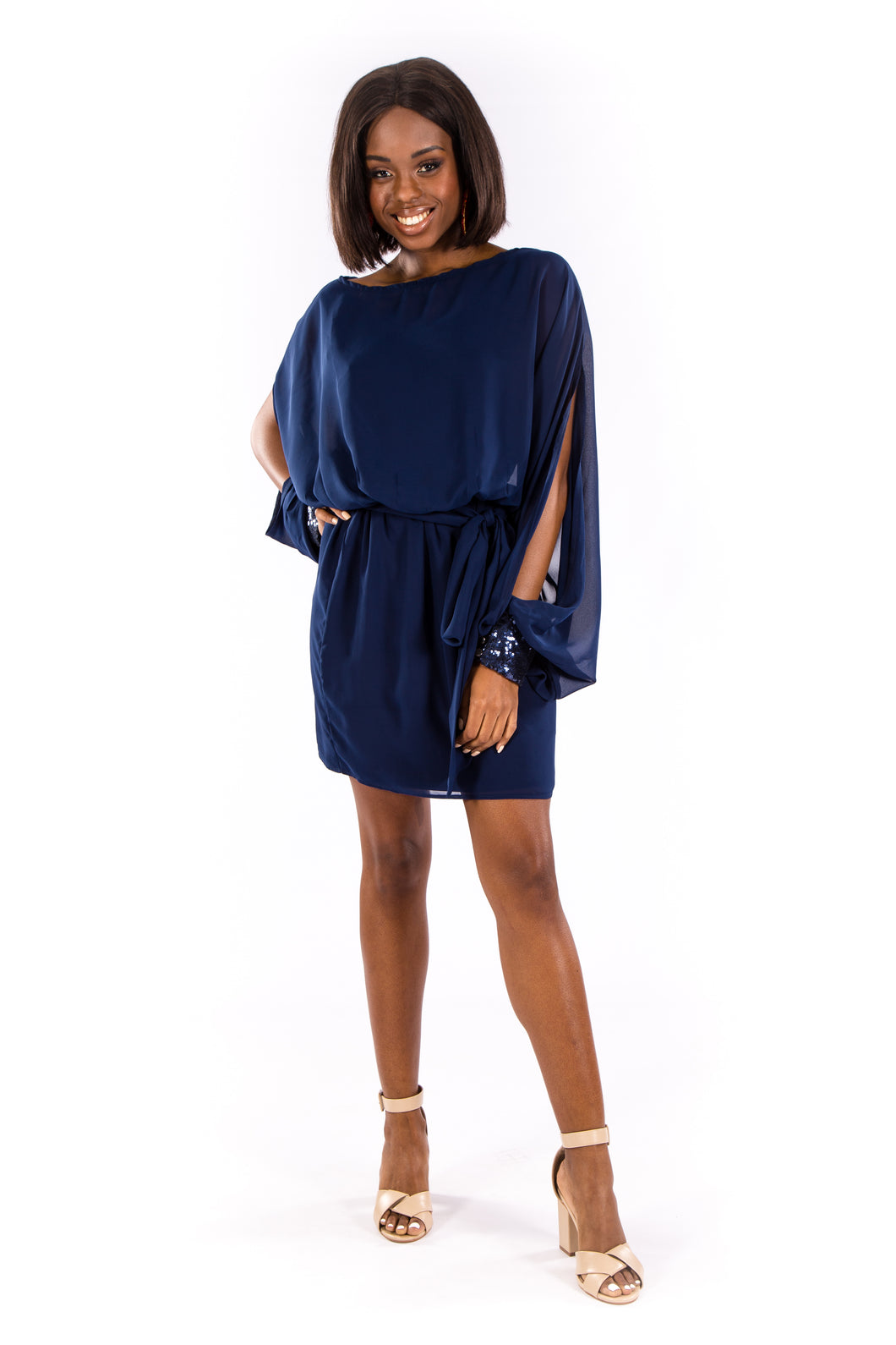 Navy Split Sleeve Cocktail Dress