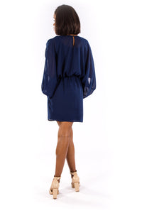 Navy Split Sleeve Cocktail Dress