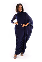 Navy Sequin Batwing Dress