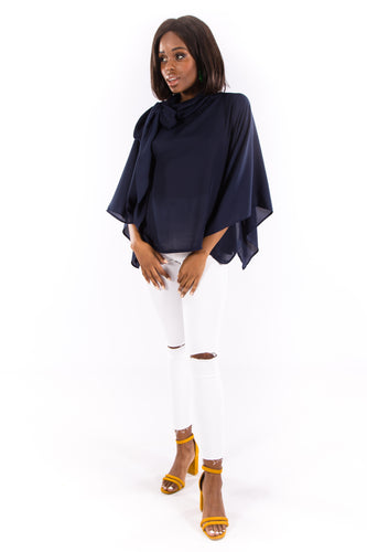 Navy Tie Classic Blouse