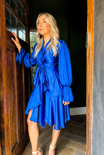 Cobalt Satin Wrap Dress