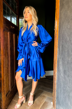 Cobalt Satin Wrap Dress
