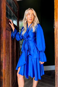 Cobalt Satin Wrap Dress