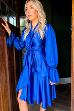 Cobalt Satin Wrap Dress
